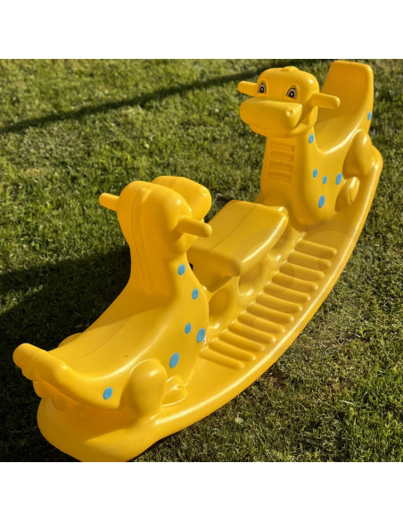 Многоместная качалка-балансир WOOPI Dino Rocker Balance Swing желтого цвета.