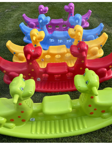 Многоместная качалка-балансир WOOPI Dino Rocker Balance Swing желтого цвета.