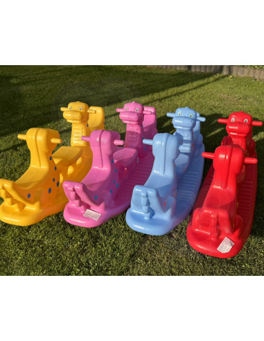 Многоместная качалка-балансир WOOPI Dino Rocker Balance Swing желтого цвета.