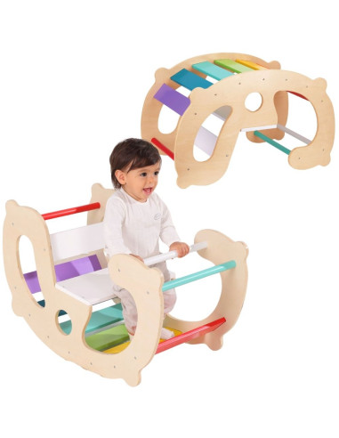 WOOPIE GREEN Medinis vaivorykštinis supynės lopšys ir tiltelis 2-in-1 Montessori FSC