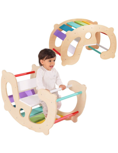 WOOPIE GREEN Medinis vaivorykštinis supynės lopšys ir tiltelis 2-in-1 Montessori FSC