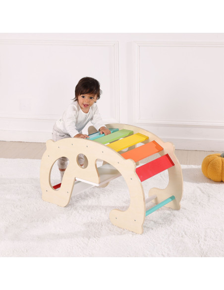 WOOPIE GREEN Medinis vaivorykštinis supynės lopšys ir tiltelis 2-in-1 Montessori FSC