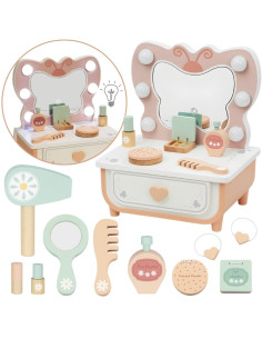 TOOKY TOY Medinis drugelis tualetinio staliuko priedai Veidrodis su LED apšvietimu + kosmetika