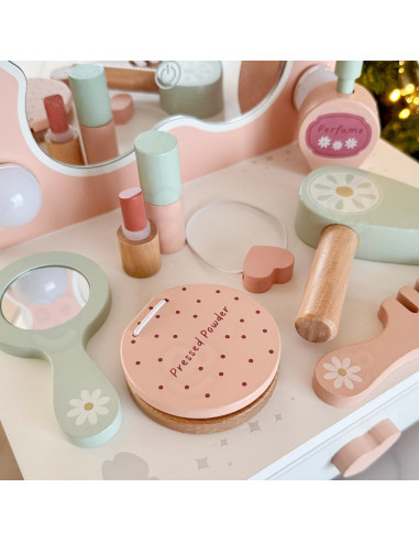 TOOKY TOY Medinis drugelis tualetinio staliuko priedai Veidrodis su LED apšvietimu + kosmetika