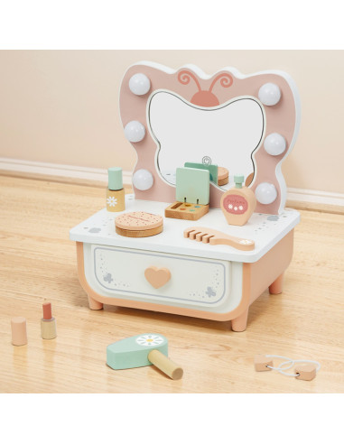 TOOKY TOY Medinis drugelis tualetinio staliuko priedai Veidrodis su LED apšvietimu + kosmetika