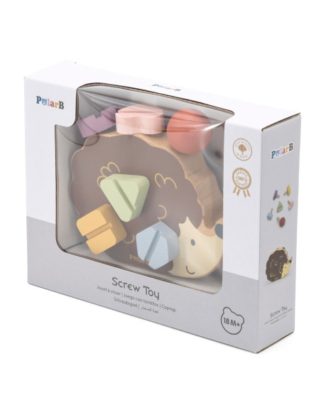 VIGA PolarB Medinis konstrukcinis žaislas ežiukas su Montessori varžtais