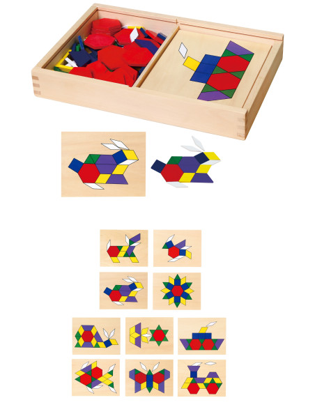VIGA Mediniai geometriniai mozaikiniai dienovaizdžio blokai Montessori loginė dėlionė 148 dalys