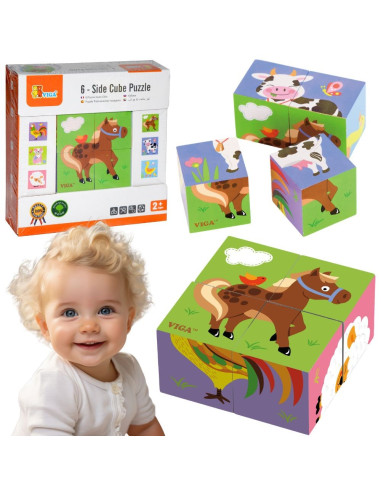 VIGA Wooden Puzzle Farm 4 Blocks