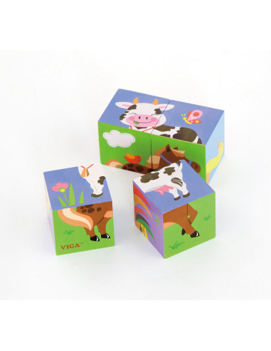 VIGA Wooden Puzzle Farm 4 Blocks