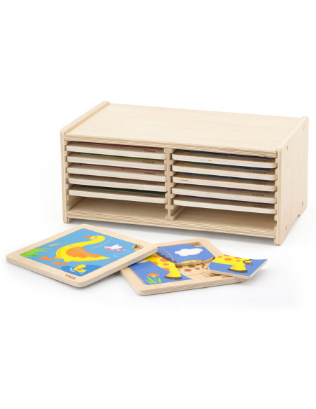 VIGA Medinės dėlionės 12 lentų, po 4 dėliones kiekvienoje, stove