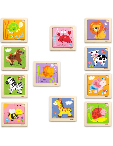 VIGA Medinės dėlionės 12 lentų, po 4 dėliones kiekvienoje, stove