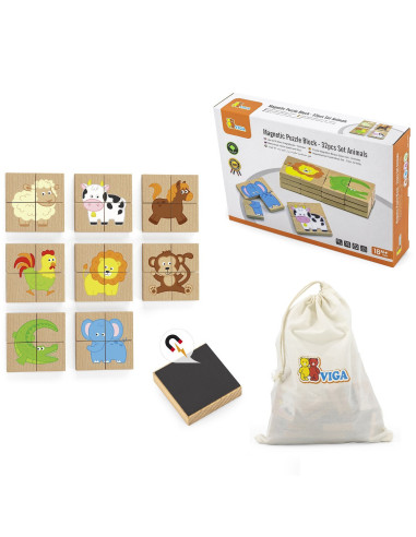 VIGA Medinė magnetinė dėlionė "Animals Jigsaw Puzzle" FSC sertifikuota