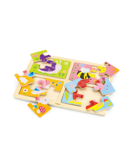 VIGA Wooden Puzzle Insects 4 in 1