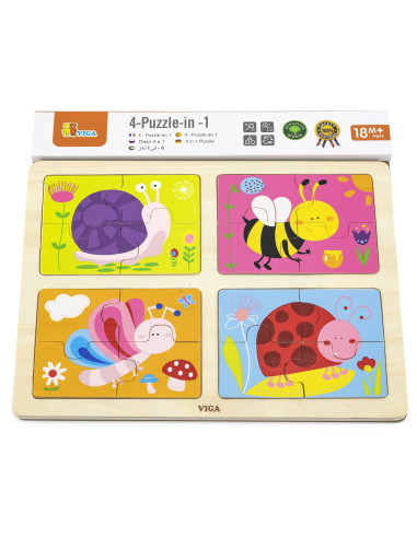 VIGA Wooden Puzzle Insects 4 in 1