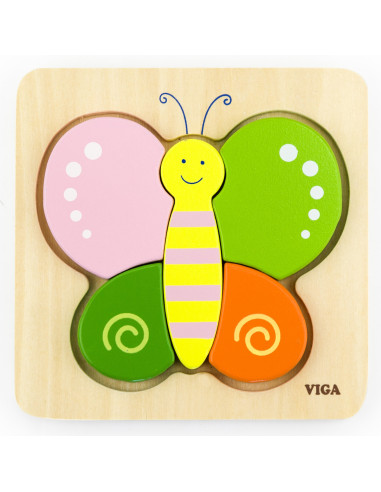 VIGA Pirmoji kūdikio medinė dėlionė drugelis