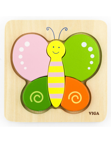 VIGA Pirmoji kūdikio medinė dėlionė drugelis