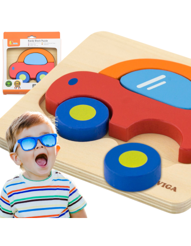 VIGA Pirmasis kūdikio medinis dėlionės automobilis