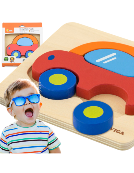 VIGA Pirmasis kūdikio medinis dėlionės automobilis