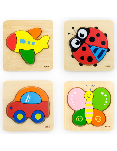 VIGA Pirmasis kūdikio medinis dėlionės automobilis