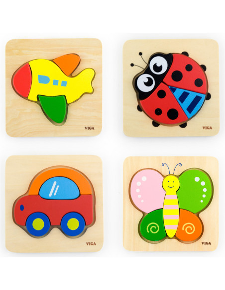 VIGA Pirmasis kūdikio medinis dėlionės automobilis