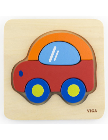 VIGA Pirmasis kūdikio medinis dėlionės automobilis