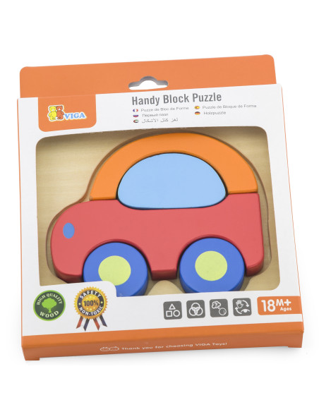 VIGA Pirmasis kūdikio medinis dėlionės automobilis