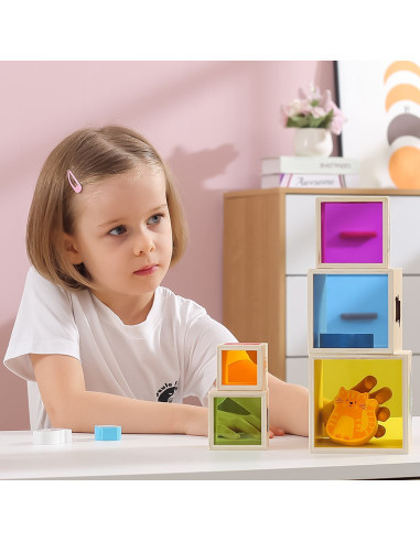 VIGA Wooden Pyramid Puzzle Blocks Sorter Montessori