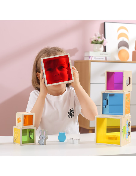 VIGA Wooden Pyramid Puzzle Blocks Sorter Montessori