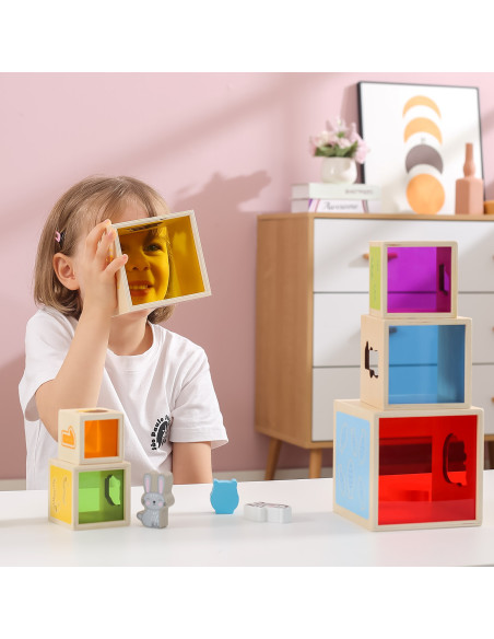 VIGA Wooden Pyramid Puzzle Blocks Sorter Montessori