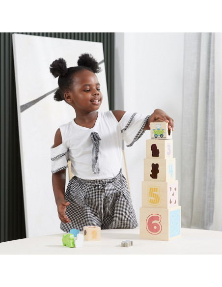 VIGA Wooden Pyramid Puzzle Blocks Sorter Montessori