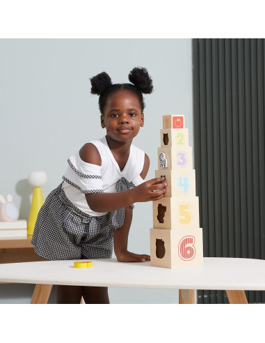 VIGA Wooden Pyramid Puzzle Blocks Sorter Montessori