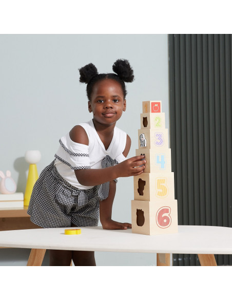 VIGA Wooden Pyramid Puzzle Blocks Sorter Montessori