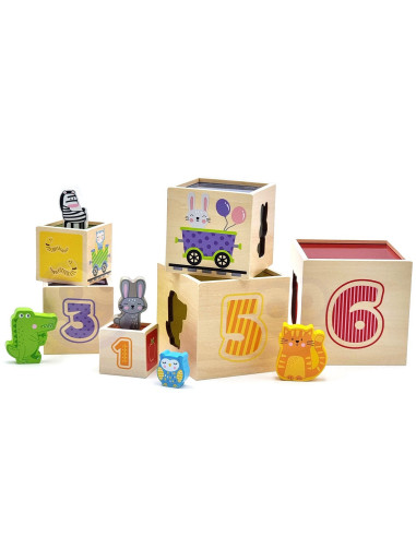 VIGA Wooden Pyramid Puzzle Blocks Sorter Montessori