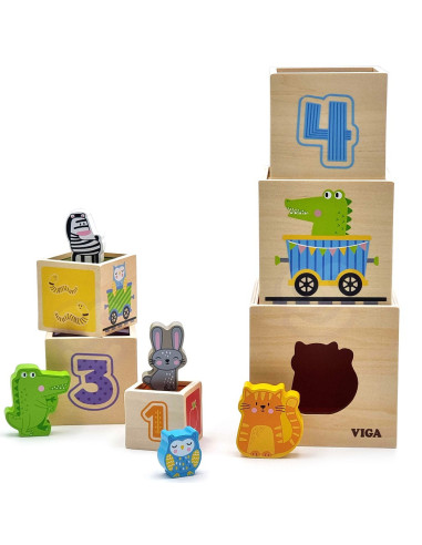 VIGA Wooden Pyramid Puzzle Blocks Sorter Montessori