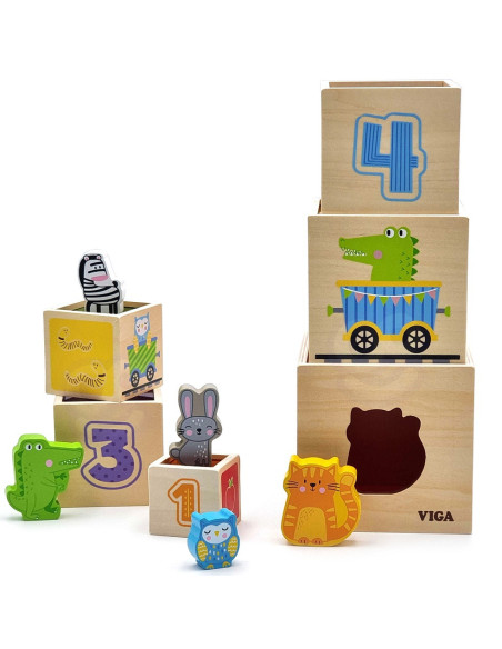 VIGA Wooden Pyramid Puzzle Blocks Sorter Montessori