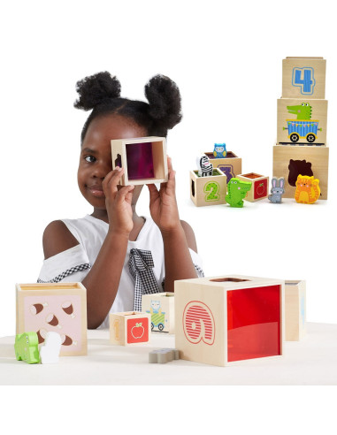 VIGA Wooden Pyramid Puzzle Blocks Sorter Montessori