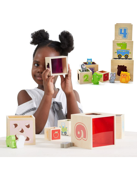 VIGA Wooden Pyramid Puzzle Blocks Sorter Montessori