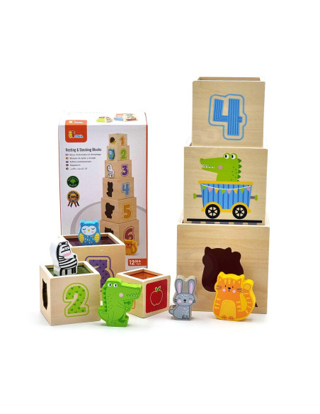 VIGA Wooden Pyramid Puzzle Blocks Sorter Montessori