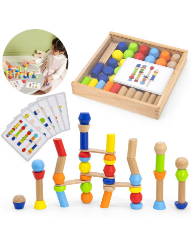 VIGA Wooden Geometric Blocks Puzzle 52 pcs.