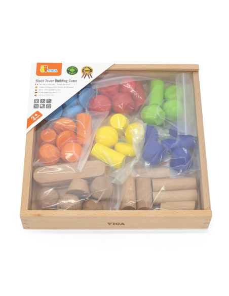 VIGA Wooden Geometric Blocks Puzzle 52 pcs.