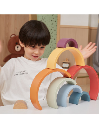 VIGA PolarB Medinė vaivorykštės dėlionė Kūrybinės Montessori kaladėlės