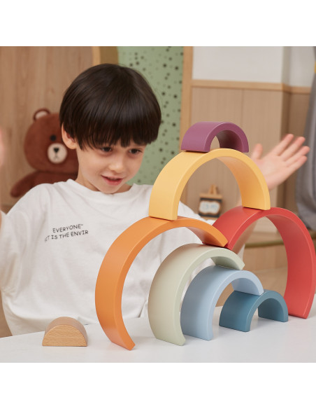 VIGA PolarB Medinė vaivorykštės dėlionė Kūrybinės Montessori kaladėlės