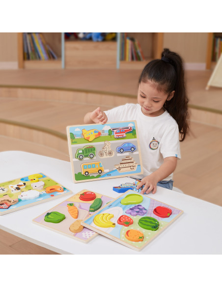 VIGA Medinė Montessori dėlionė "2-in-1" figūrėlės Ūkis