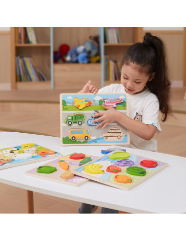 VIGA Medinė Montessori dėlionė "2-in-1" figūrėlės Ūkis