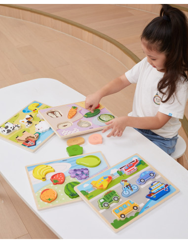 VIGA Medinė Montessori dėlionė "2-in-1" figūrėlės Ūkis