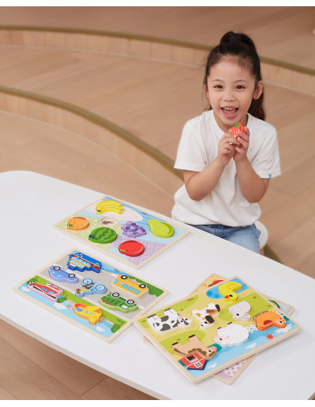 VIGA Medinė Montessori dėlionė "2-in-1" figūrėlės Ūkis