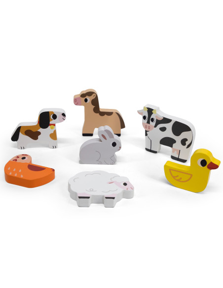 VIGA Medinė Montessori dėlionė "2-in-1" figūrėlės Ūkis