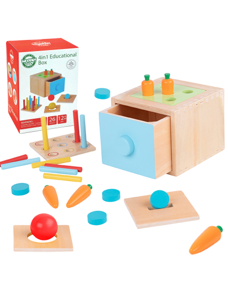 WOOPIE GREEN Wooden Educational Drawer 4-in-1 Montessori Sorter Carrot Game FSC