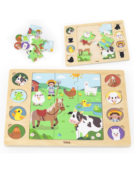 VIGA Medinė dėlionė "Atspėk šešėlį" - Ūkio dėlionė 17 dalių