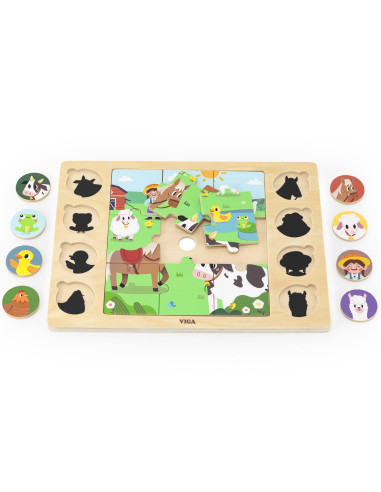 VIGA Medinė dėlionė "Atspėk šešėlį" - Ūkio dėlionė 17 dalių